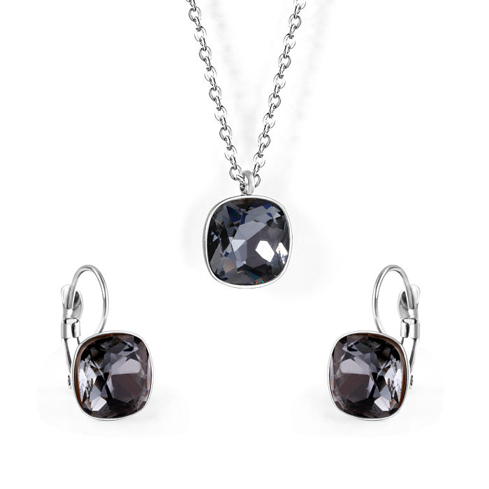 Fashion Geometric Stainless Steel Artificial Gemstones Earrings Necklace 1 Set