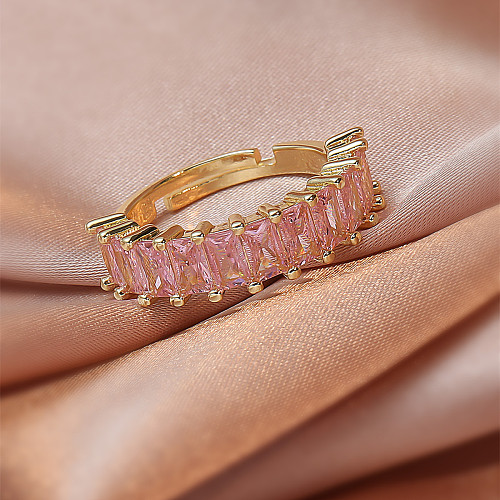 Fashion Ornament Multi-Color Square Zircon Ring Copper  Women