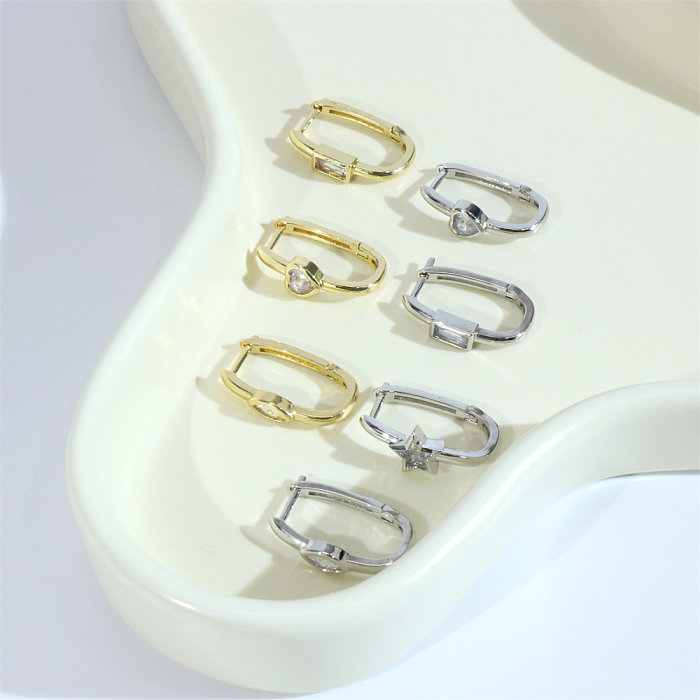 1 Pair Simple Style Square Heart Shape Copper Inlay Zircon Earrings
