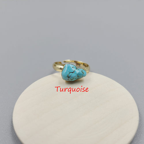 Elegant Lady Simple Style Geometric Copper Plating Inlay Natural Stone Open Rings