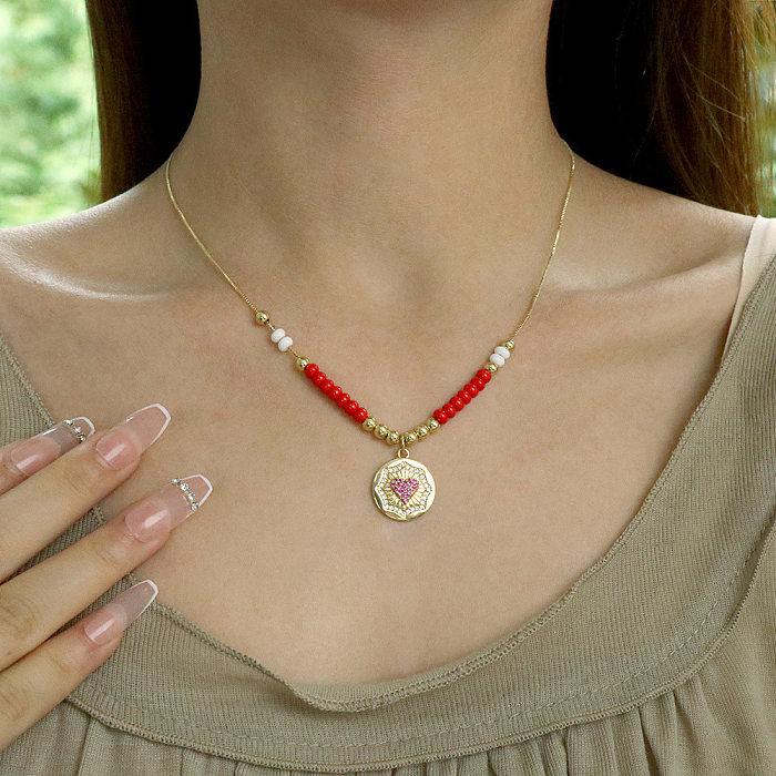 Collier pendentif en forme de cœur, Streetwear, verre, cuivre, perles d'émail, incrustation de Zircon