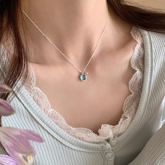 Sweet Round Star Flower Copper Plating Inlay Rhinestones Pearl White Gold Plated Silver Plated Pendant Necklace