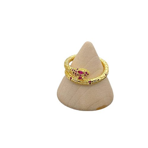 IG Style Snake Copper Inlay Zircon Open Ring