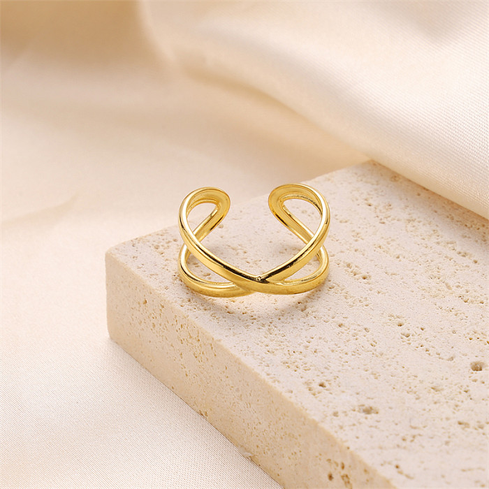 Offene Ringe aus rostfreiem Edelstahl im Retro-einfachen Stil mit Kreuzmuster