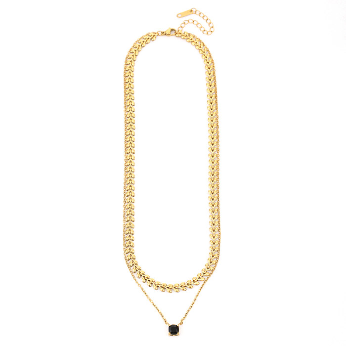 Elegante conjunto de joyas con collar y pendientes de acero de titanio cuadrado en forma de V