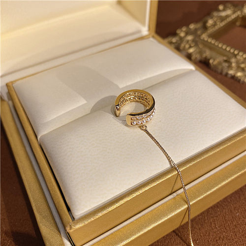 Manchette d'oreille ronde en émail, Style Simple, incrustation de perles de cuivre et de Zircon, 1 pièce