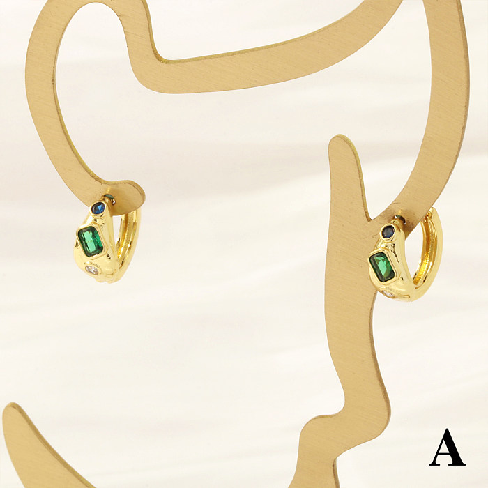 1 paire de boucles d'oreilles rondes et carrées, Style Simple et élégant, incrustation de fleurs en cuivre et Zircon plaqué or 18 carats