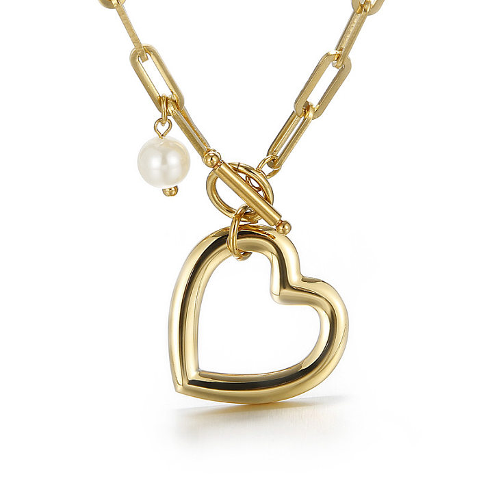 Ensemble de collier et Bracelet en forme de cœur, chaîne épaisse Simple en acier inoxydable, chaîne carrée, boucle OT, bijoux