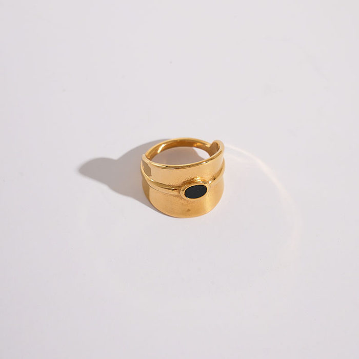 Atacado Hip-Hop Rock Estilo Moderno Oval Chapeamento de Aço Inoxidável Incrustação Anéis de Zircão Banhados a Ouro