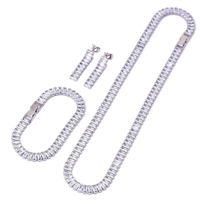 Wholesale Elegant Square Titanium Steel Zircon Jewelry Set