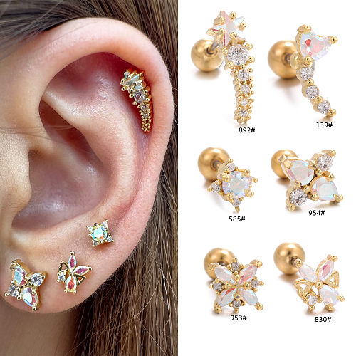 1 Piece IG Style Simple Style Geometric Star Heart Shape Plating Inlay Brass Zircon 18K Gold Plated White Gold Plated Sleeper Earrings  Ear Studs