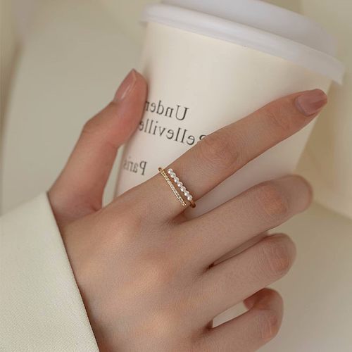 Sweet Simple Style Geometric Copper Plating Inlay Artificial Pearls Zircon Rings