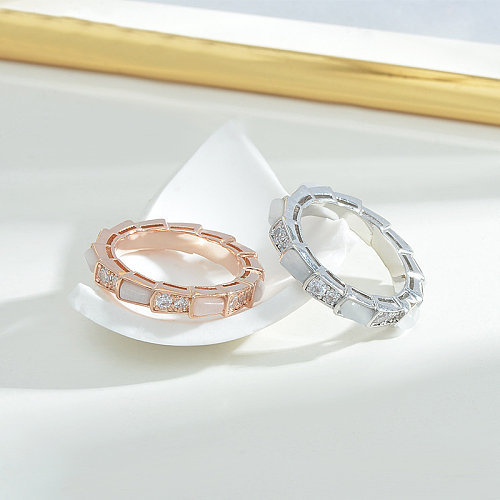 Elegante estilo simples estilo clássico cor sólida cobre polimento chapeamento incrustação zircão rosa banhado a ouro anéis abertos banhados a prata