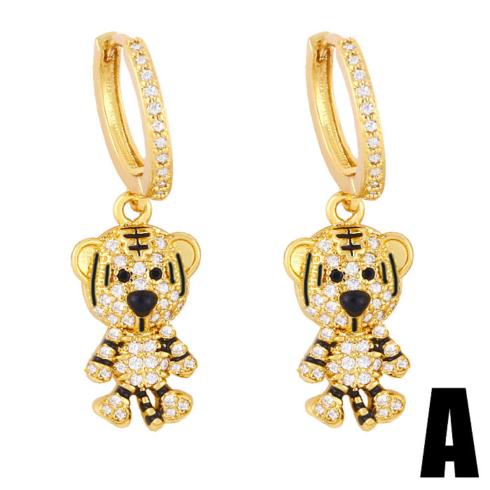 Fashion Star-catching Bear Asymmetric Earrings Copper Drop Earrings
