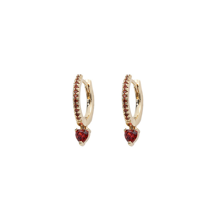 Fashion Heart Shape Copper Plating Inlay Zircon Drop Earrings 1 Pair