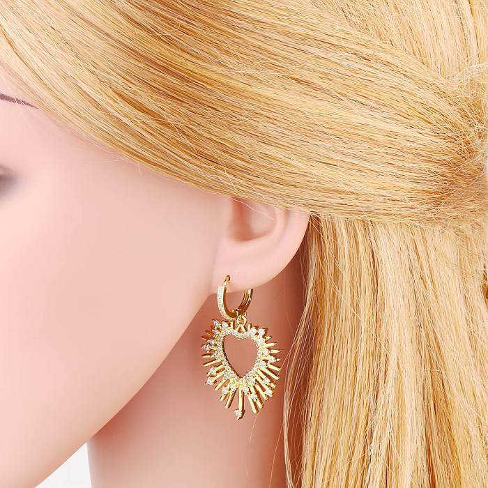 Fashion Hollow Heart-shaped Earrings Creative Moon Copper Drop Earrings