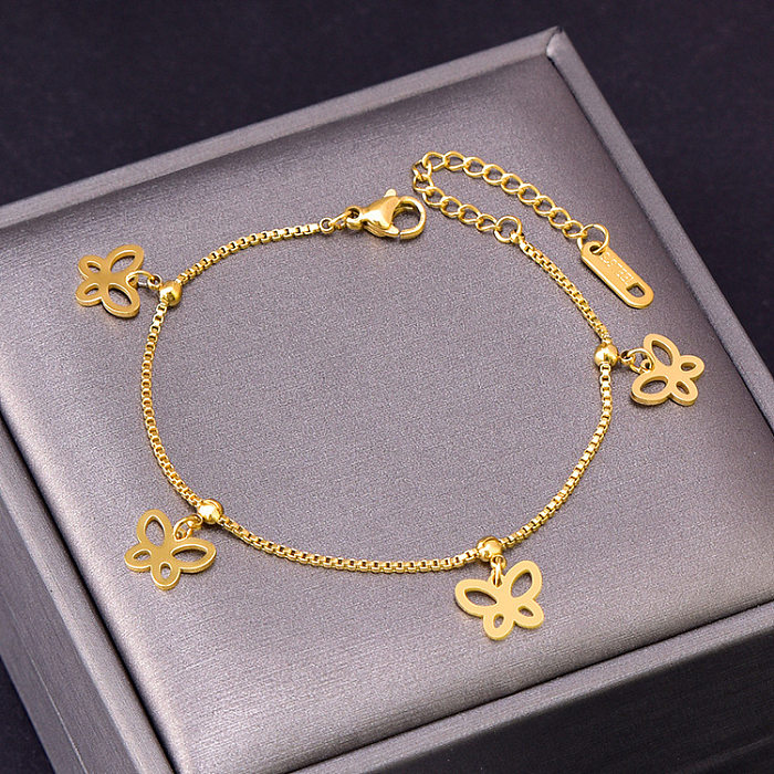 Ensemble de bijoux avec collier et bracelets en acier titane et papillon doux, vente en gros