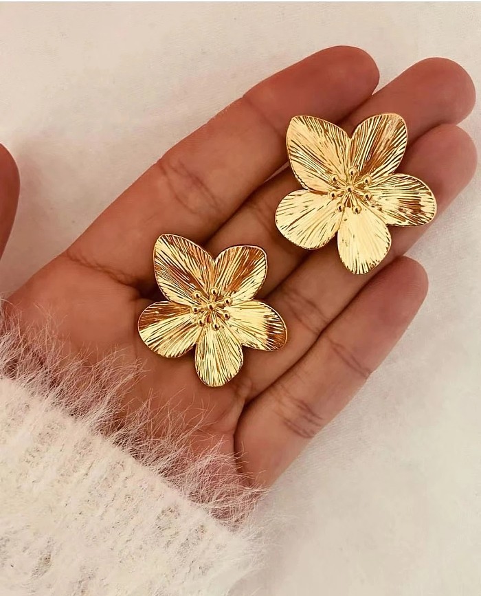 INS Style Flower Butterfly Stainless Steel Plating Inlay Turquoise 18K Gold Plated Rings Earrings
