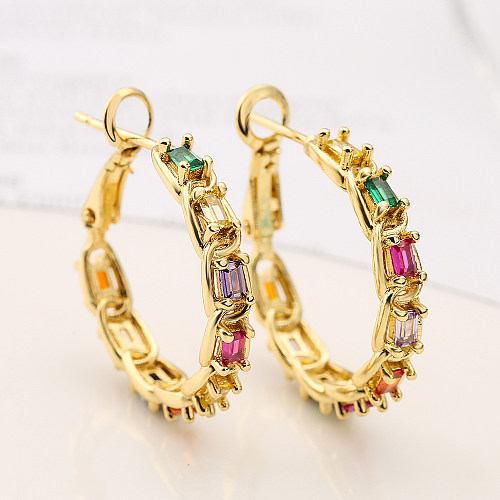 1 Pair Simple Style Commute Round Copper Plating Inlay Zircon 18K Gold Plated Earrings