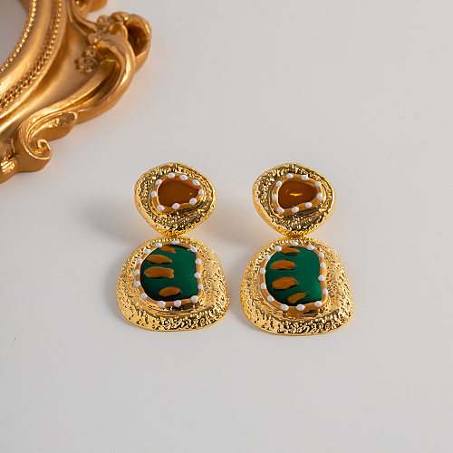 Geometrische Kupfer-vergoldete Ohrringe im Vintage-Stil, 1 Paar