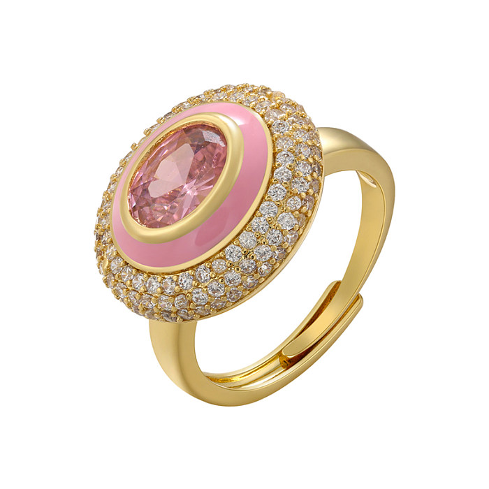 Modern Style Oval Copper Plating Inlay Zircon 18K Gold Plated Open Rings