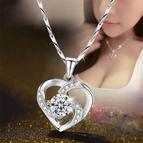 Fashion Heart Shape Copper Inlay Rhinestones Pendant Necklace 1 Piece