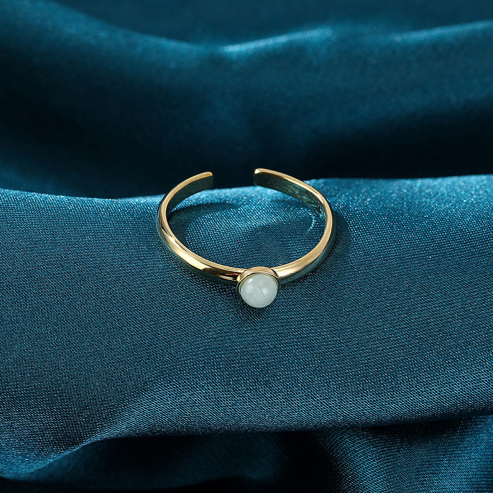 Anillo abierto de acero inoxidable con piedra con incrustaciones de anillo ajustable simple de moda