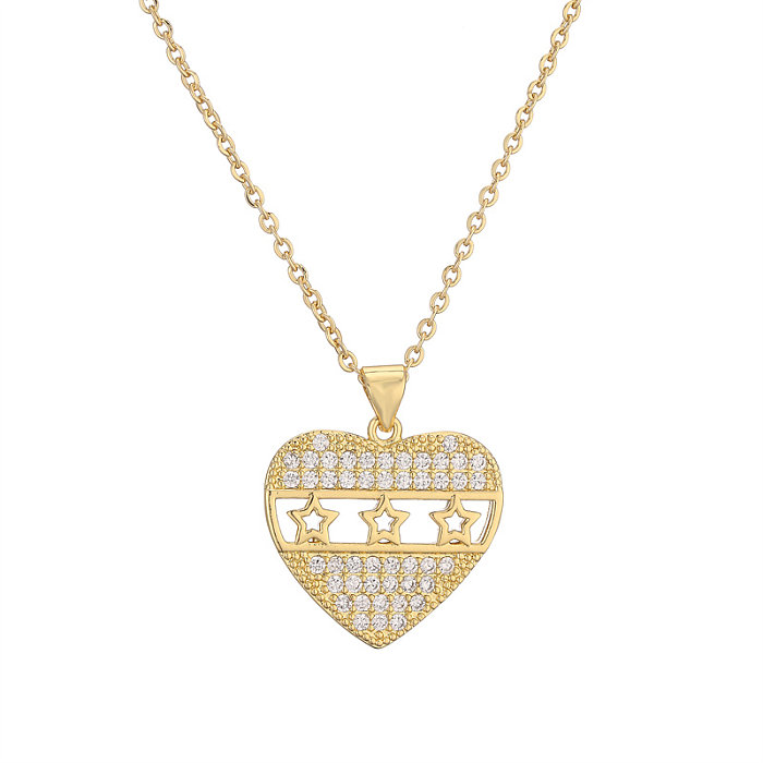 IG Style Simple Style Heart Shape Copper Plating Inlay Zircon Gold Plated Pendant Necklace