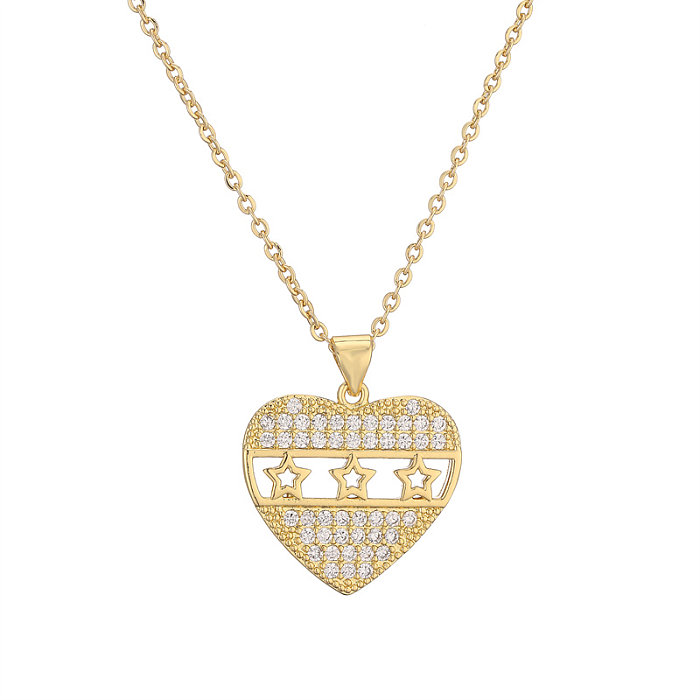 Collar con colgante chapado en oro con incrustaciones de cobre y forma de corazón de estilo Simple IG