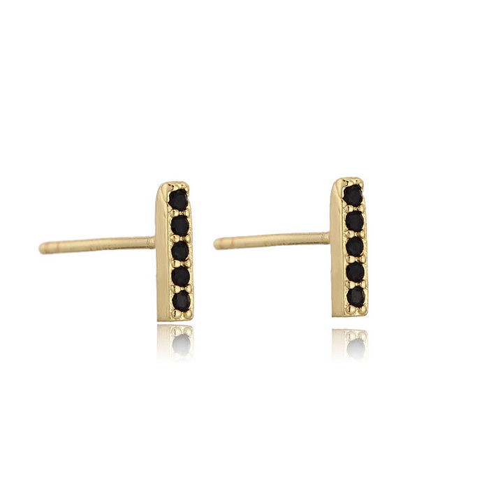 1 Pair Simple Style Lines Plating Inlay Copper Zircon Ear Studs