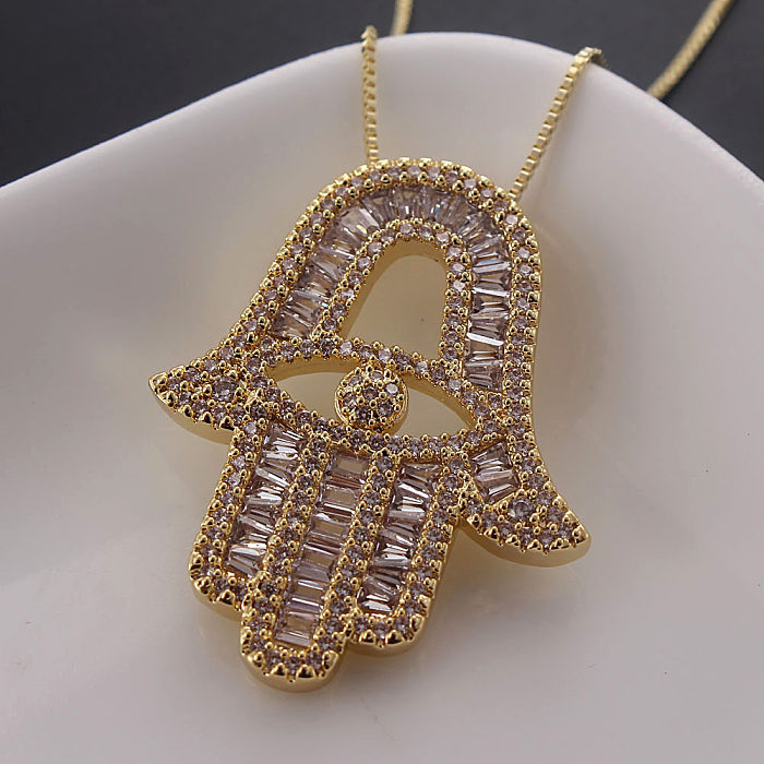 IG Style Hand Of Fatima Copper Gold Plated Zircon Pendant Necklace In Bulk