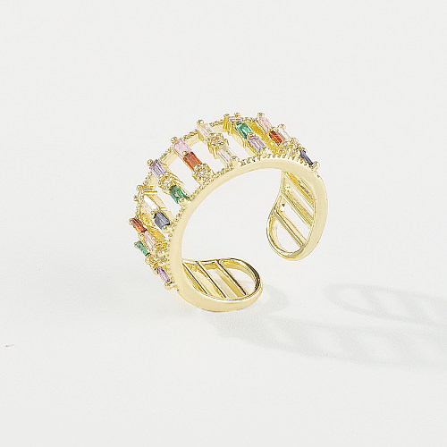 Anéis abertos elegantes de zircão com incrustações quadradas de cobre