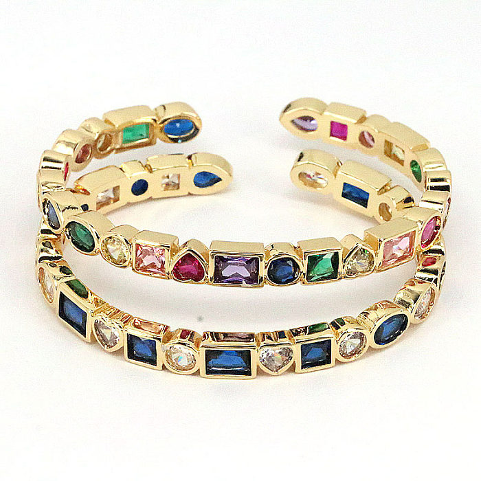 Bohemian Style Copper Gold-plated Color Zircon Open Bracelet