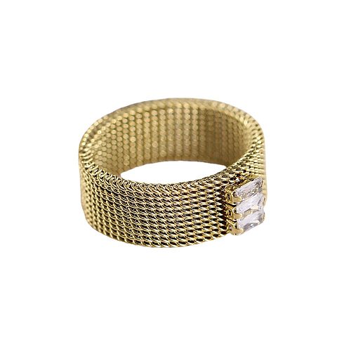 Simple Style Commute Rectangle Titanium Steel Zircon Wide Band Ring In Bulk