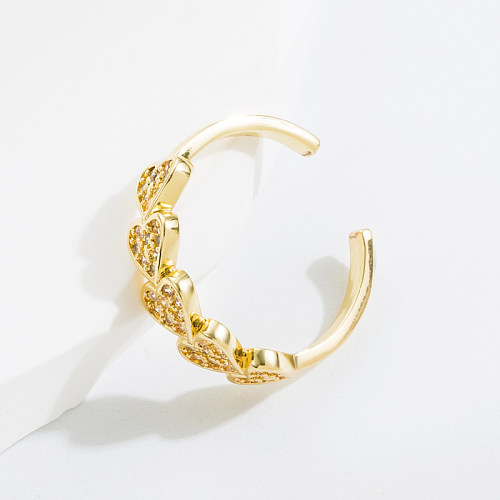 Elegant Heart Shape Copper Gold Plated Zircon Open Ring 1 Piece