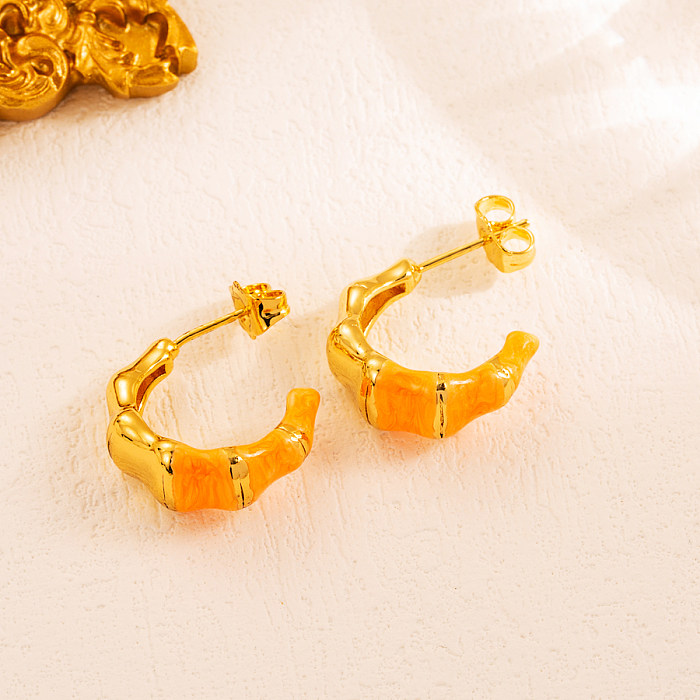 1 Pair INS Style Sweet C Shape Copper Enamel Plating 18K Gold Plated Ear Studs