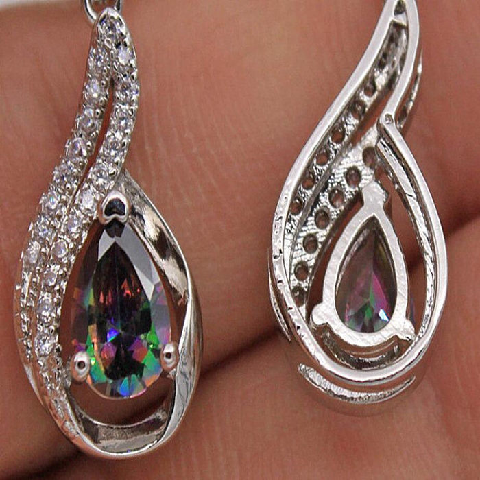 Fashion Water Droplets Copper Inlay Zircon Drop Earrings 1 Pair