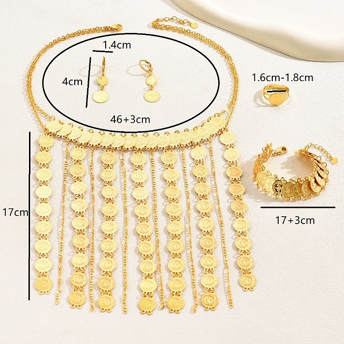 Elegant Glam Lady Geometric Copper Tassel Plating 18K Gold Plated Rings Earrings Necklace