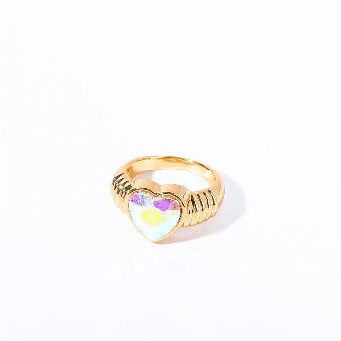 IG Style Heart Shape Butterfly Copper Plating Inlay Artificial Gemstones 14K Gold Plated Rings
