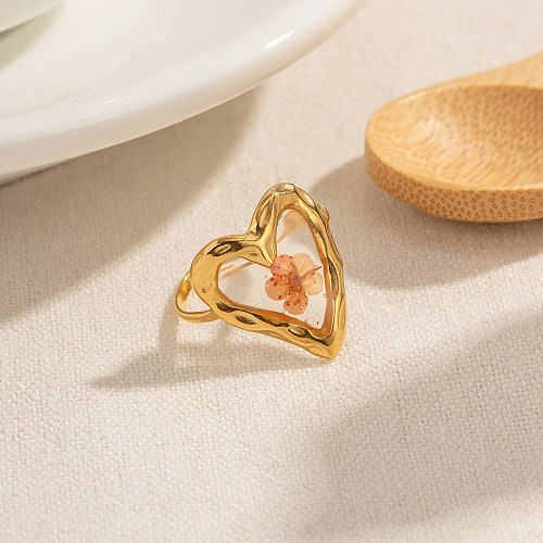 IG Style Elegant Heart Shape Stainless Steel Plating 18K Gold Plated Open Rings