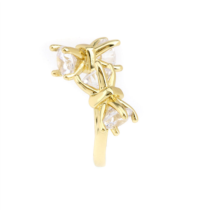 Elegant Bow Knot Copper Plating Inlay Zircon 18K Gold Plated Open Rings