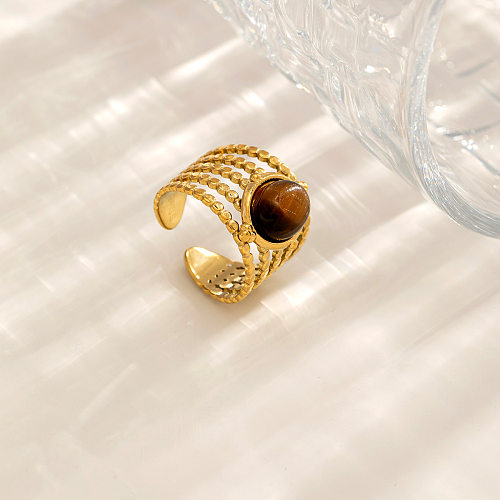 Offener Ring im Vintage-Stil mit ovalem Edelstahl-Inlay und Naturstein