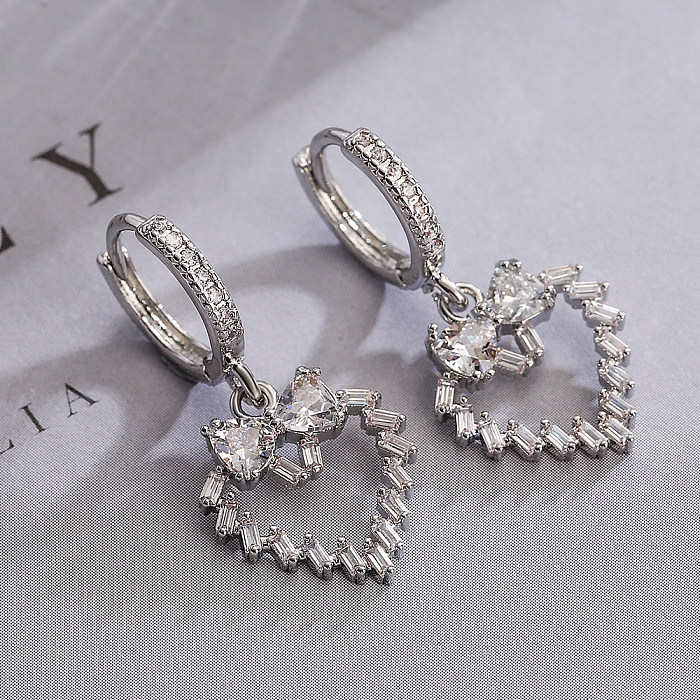 1 Pair Simple Style Commute Heart Shape Plating Inlay Copper Zircon 18K Gold Plated Drop Earrings