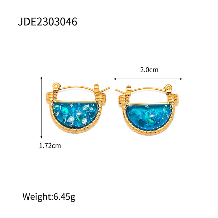 INS Style secteur décontracté placage en acier inoxydable incrustation de résine plaqué or 18 carats anneaux boucles d'oreilles collier