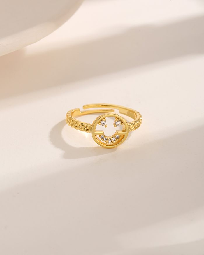 Estilo moderno estilo simples comute redondo smiley face cobre redondo chapeamento inlay zircon 18k banhado a ouro anéis abertos