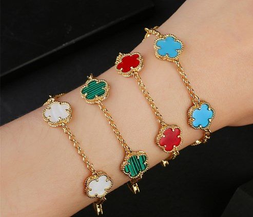 Modern Style Flower Copper Plating Inlay Natural Stone Bracelets