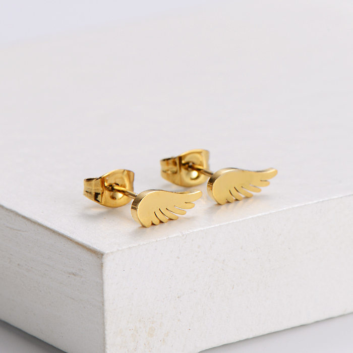 Koreanisches Ohrringe-Halsketten-Set mit glatten Federn aus Titanstahl