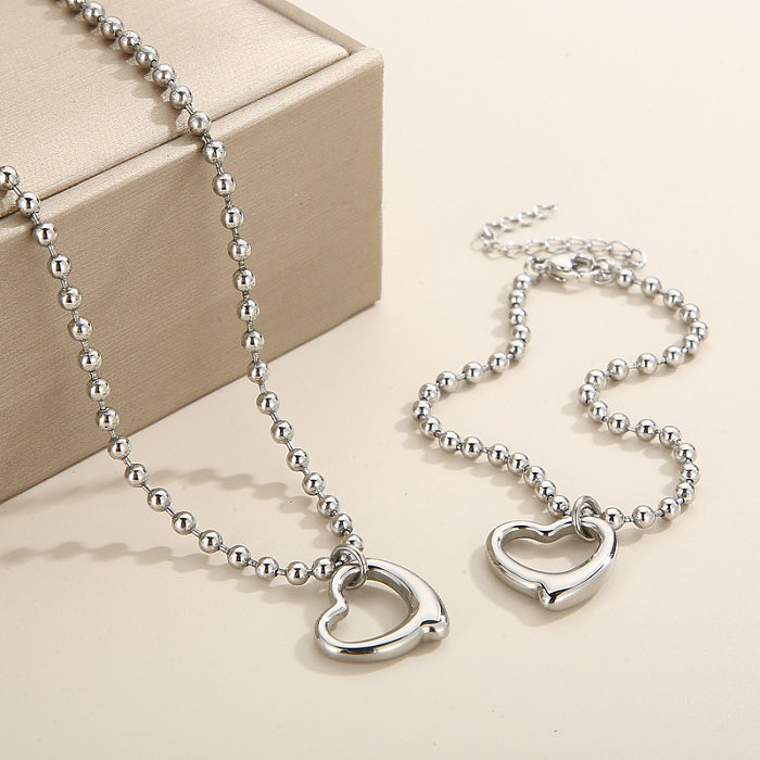 Casual Vacation Heart Shape Titanium Steel Plating 18K Gold Plated Bracelets Necklace