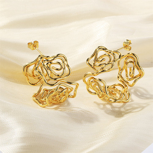 1 Pair Romantic Rose Plating Copper 18K Gold Plated Ear Studs
