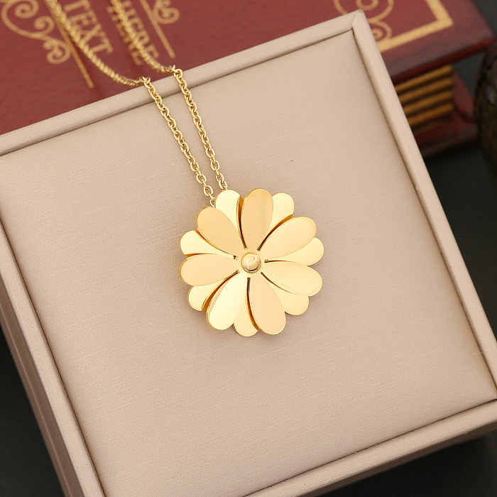 Retro Flower Stainless Steel Plating Gold Plated Earrings Necklace